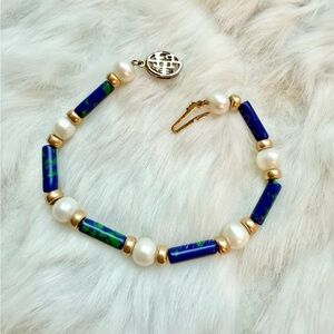 Elegant Blue and Gold Beaded Bracelet
